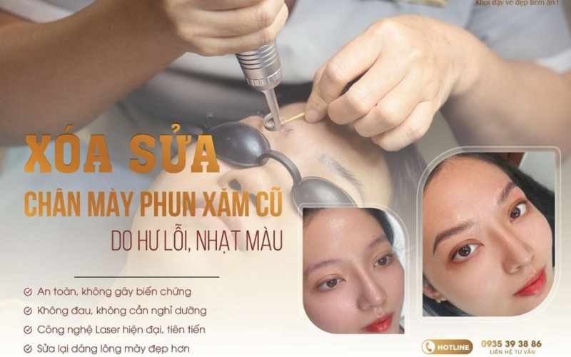 Xóa Sửa Chân Mày Phun Xăm Cũ Do Hư Lỗi, Nhạt Màu